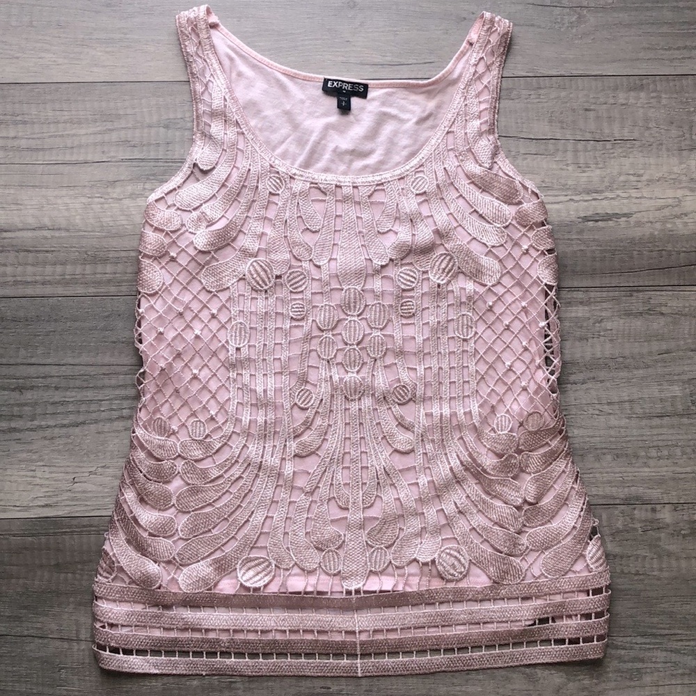 Express pale pink embroidered tank, size small.